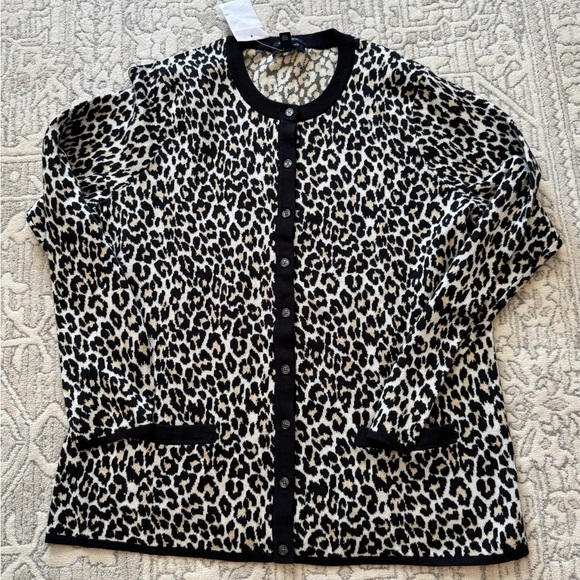 LANDS’ END Supima Cotton Animal Print Button Down Cardigan Sweater Plus Size 1X - Picture 1 of 10